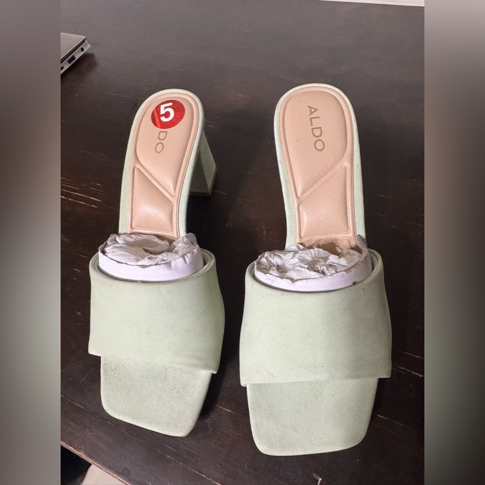 Aldo Mint Green Slide Heels